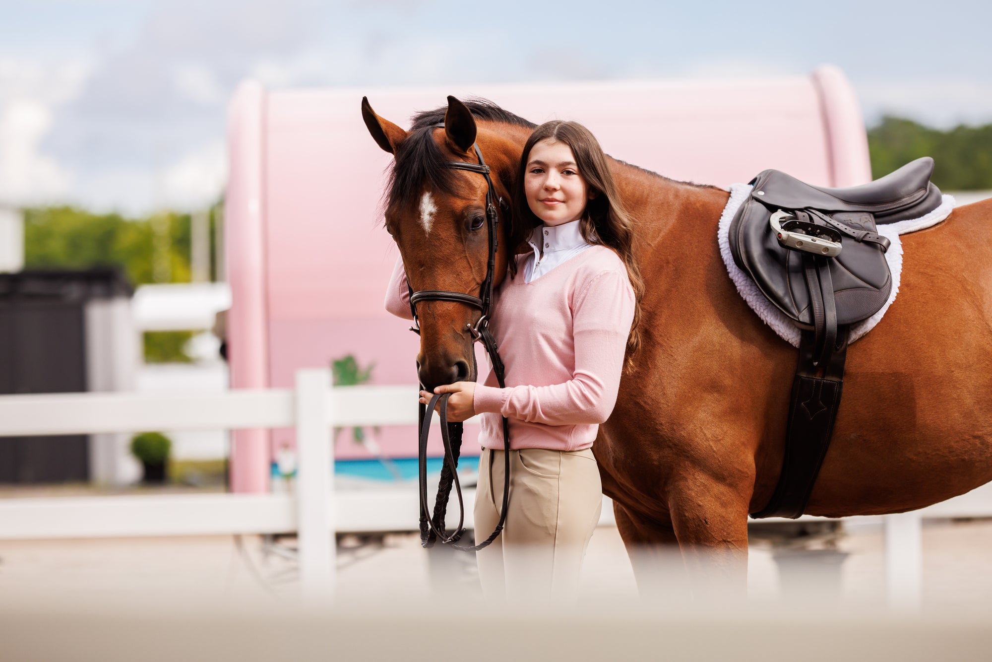 Willow Equestrian V Neck Sweater Pink