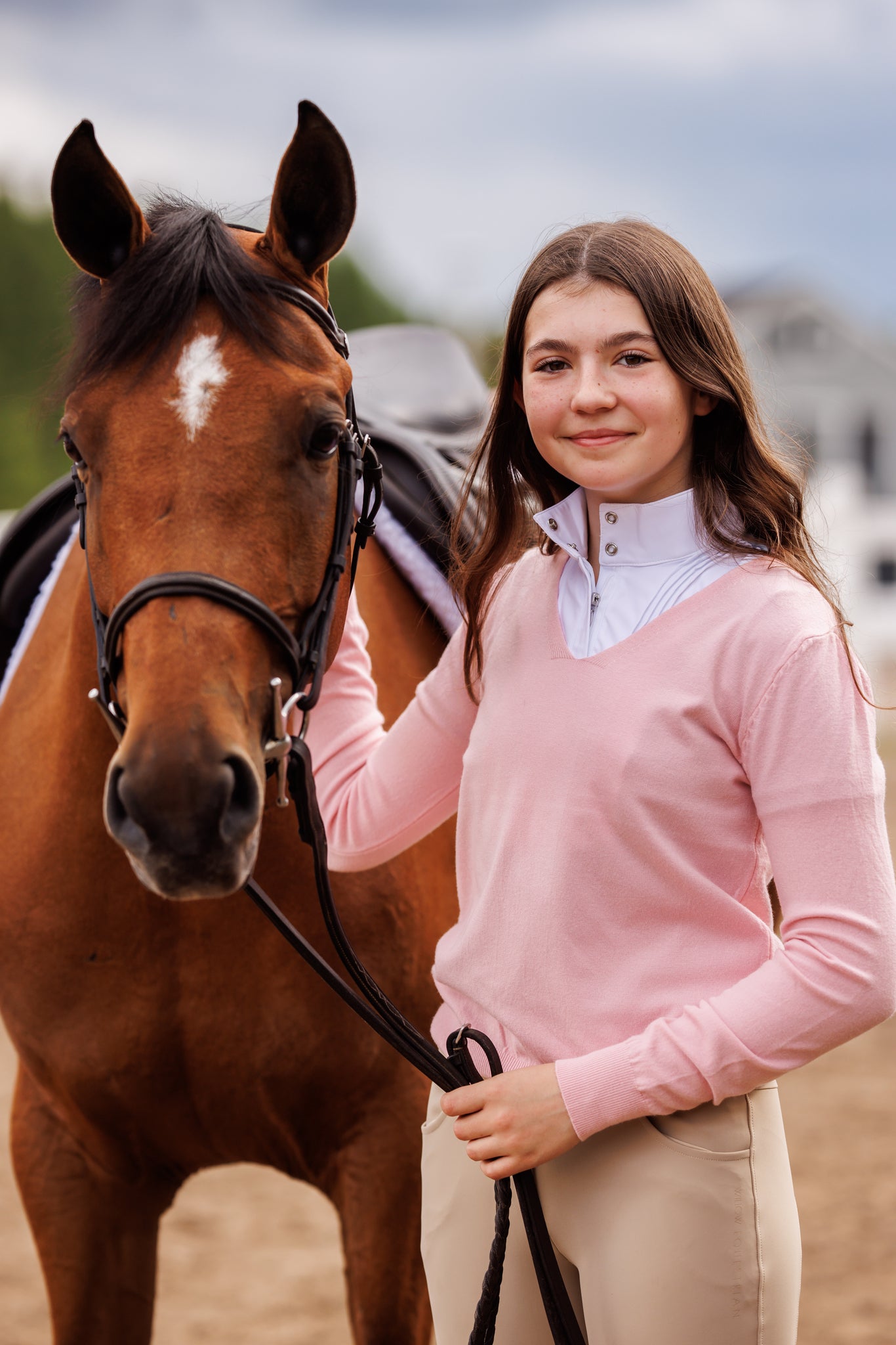 Willow Equestrian V Neck Sweater Pink
