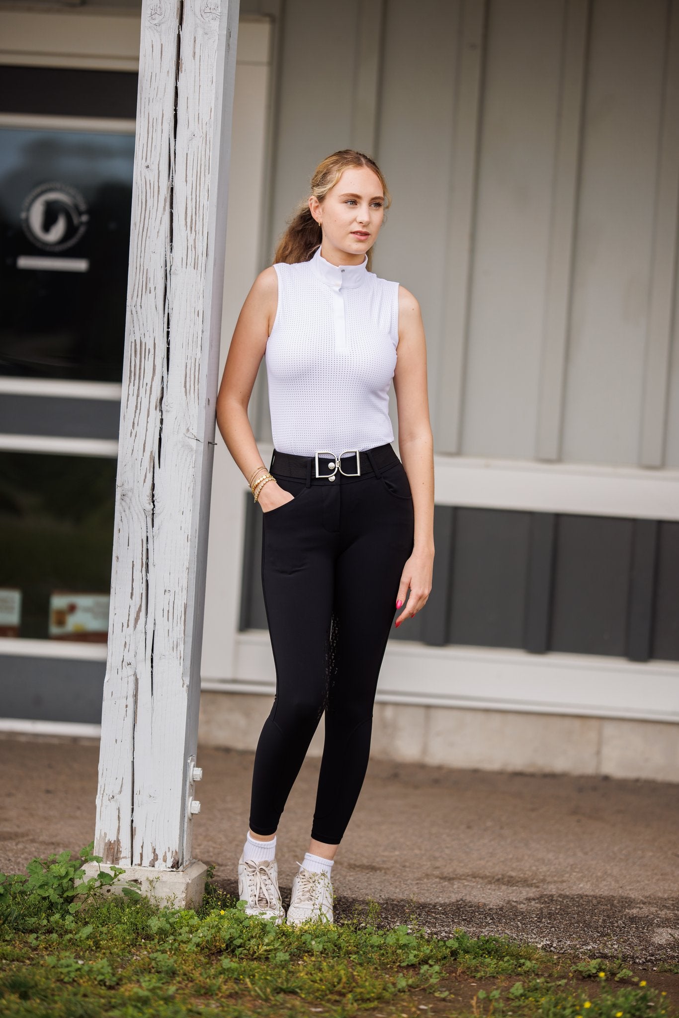 Willow Equestrian Breeze Sleeveless Convertible Sun Shirt White