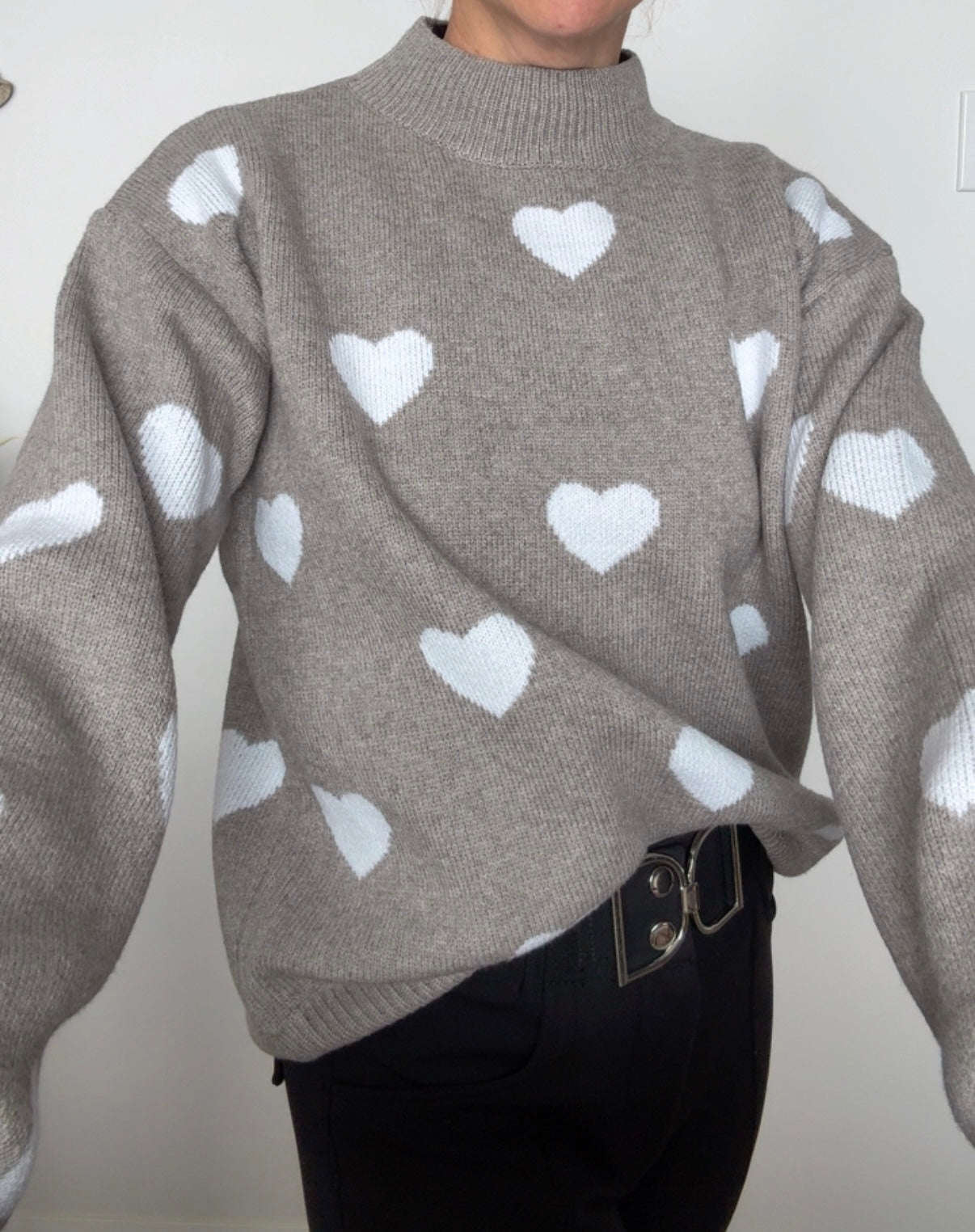Willow Cozy Hearts Sweater Greige
