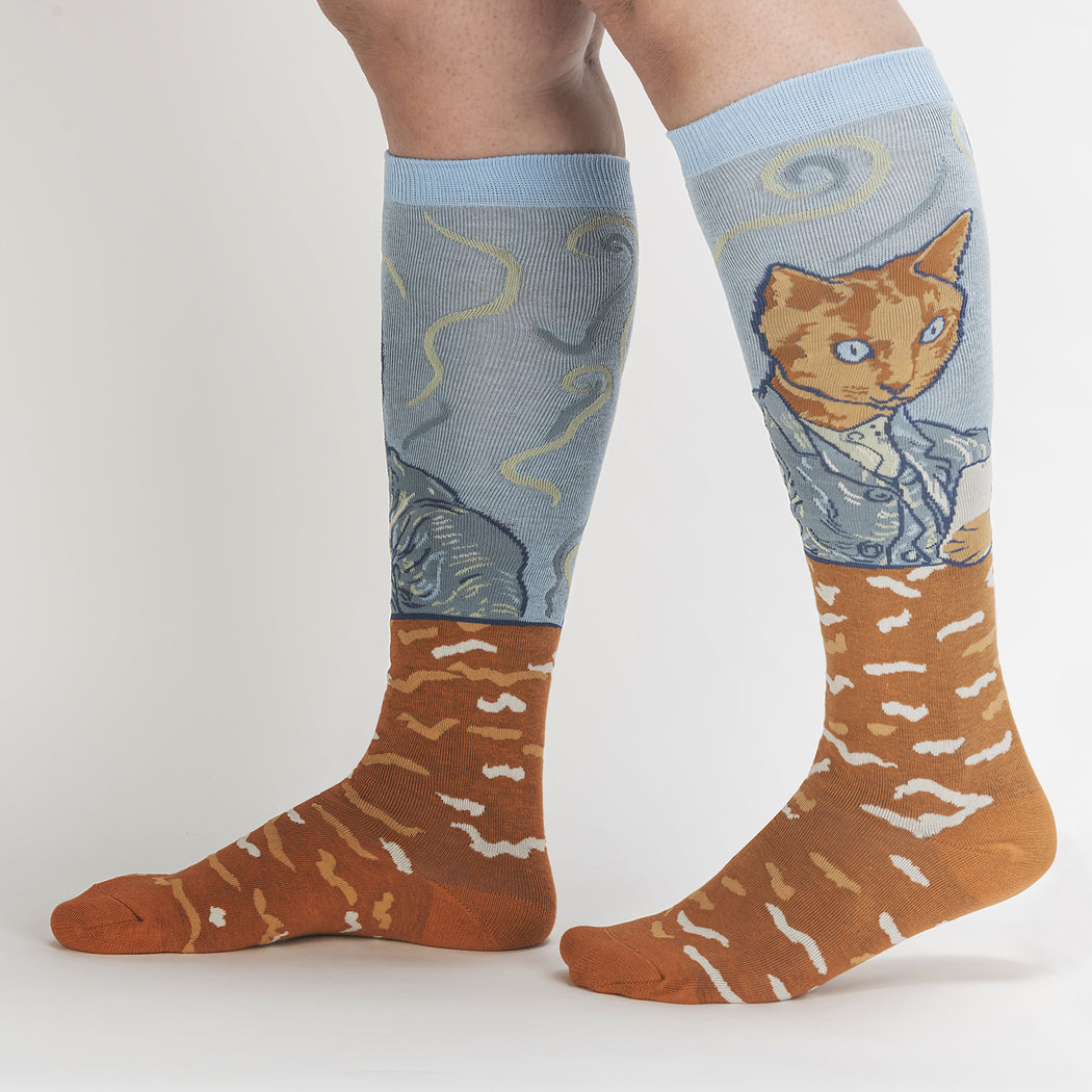 Sock It to Me Knee High Socks Cat Van Gogh, A Selfie Portrait